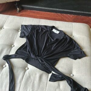 Cale Black T-Shirt Blouse W/ Tie Detailing Size Medium